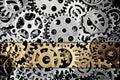 Steampunk gears background in silver and gold color.