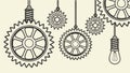 Steampunk Gears and Lightbulbs, Industrial Mechanical Design vector design Generative AI Royalty Free Stock Photo