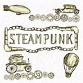 Steampunk Gears, machine, airship, balloon, hand drawing