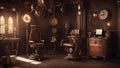 a steampunk, Generic Clinic Medical Exam Room with chair, table, and computer terminal