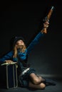 Steampunk girl armed and dangerous. Royalty Free Stock Photo