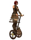 Steampunk girl on a steam-powered transport