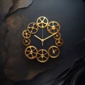 Steampunk Gold Gear Clock Face on Textured Dark Background gears clockwork Royalty Free Stock Photo