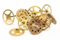 Steampunk golden copper bronze different mechanic retro parts cogwheels isolated on white background macro
