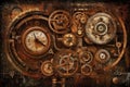 Steampunk grunge background, steam punk elements on dirty back. Generative AI