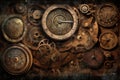 Steampunk grunge background, steam punk elements on dirty back. Generative AI Royalty Free Stock Photo