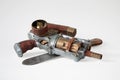 Steampunk gun and old knife Royalty Free Stock Photo