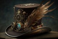 Steampunk Hat On Gray Background. Generative AI Royalty Free Stock Photo