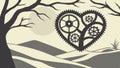 Steampunk Heart with Gears and Bare Tree, Inner Workings, vector design Generative AI Royalty Free Stock Photo