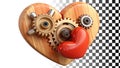 Steampunk heart gears clockwork mechanism love design png transparent image Generative AI
