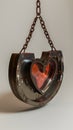 Steampunk heart in horseshoe frame with chains and metallic details Royalty Free Stock Photo