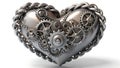 Steampunk heart metallic gears clockwork intricate design png transparent image Generative AI