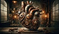 Steampunk Heart Sculpture in Industrial Workshop Royalty Free Stock Photo
