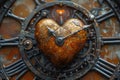 Steampunk heart-shaped clockwork with rusty gears and cogs, adding industrial charm. Royalty Free Stock Photo