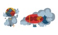 Steampunk hot air balloon and dirigible cartoon vector illustration Royalty Free Stock Photo