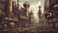 Steampunk Industrial Complex with Retrofuturistic Machinery