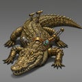 A steampunk-inspired, AI-generated image of a mechanical crocodile. The crocodile Royalty Free Stock Photo