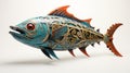 Steampunk-inspired Carved Wood Fish Illustration With Satirical Twist