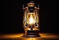 a steampunk-inspired lantern casting an eerie glow in the darkness.