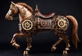 a steampunk-inspired mechanical horse with complex gears and pistons.
