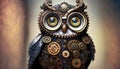 A steampunk-inspired owl with gears and cogs