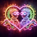 steampunk king and queen in love neon sign valentine illustration concept rusty background