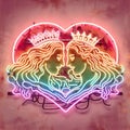 steampunk king and queen in love neon sign valentine illustration concept rusty background