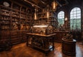 a steampunk laboratory filled with intricate gadgets and machines.