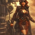 steampunk lady in a leather