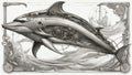 a steampunk A large trophy bull dolphin fish swims quickly close to the top of the water