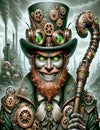 Steampunk Leprechaun menacing grin