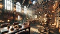 Steampunk Library with Robot Royalty Free Stock Photo