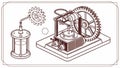 Steampunk machine invention, retro tech device vector design Generative AI