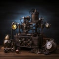Steampunk machine mechanism old vintage. Generative AI