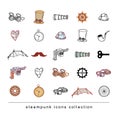 Steampunk machines collection, hand drawn vector illustration.