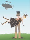 Steampunk man catching steampunk woman fallen