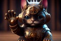 Steampunk Maneki Neko lucky cat with paw raised in a Japanese beckoning gesture. Generative AI