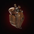 Steampunk mecha robot techno heart. engine with pipes, radiators and wooden hood parts. isolated Royalty Free Stock Photo