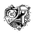 Steampunk mechanical black heart for print, tattoo