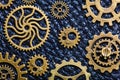 Steampunk mechanical cogs gears wheels on leather background Royalty Free Stock Photo