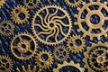 Steampunk mechanical cogs gears wheels on leather background