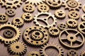 Steampunk mechanical cogs gears wheels on wooden background Royalty Free Stock Photo