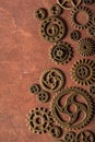 Steampunk mechanical cogs gears wheels on wooden background Royalty Free Stock Photo