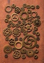 Steampunk mechanical cogs gears wheels on wooden background Royalty Free Stock Photo