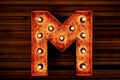 Steampunk mechanical metal alphabet letter M. Photo compilation