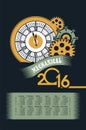Steampunk mechanism calendar 2016 Royalty Free Stock Photo