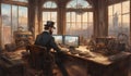 Steampunk office with computer