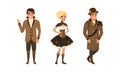 Steampunk People Set,Male and Female Persons Wearing Retro Stylish Steampunk Style Suits and Goggles Cartoon Vector