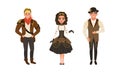 Steampunk People Set, Stylish Young Men and Women Wearing Retro Steampunk Suits and Goggles Cartoon Vector Illustration