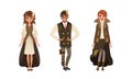 Steampunk People Set,Young Man and Woman Wearing Retro Stylish Steampunk Style Suits and Goggles Cartoon Vector Royalty Free Stock Photo